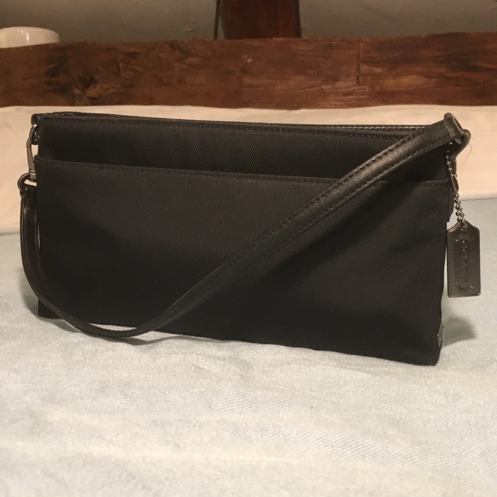 SOLD Coach Black Nylon & Leather Evening Clutch